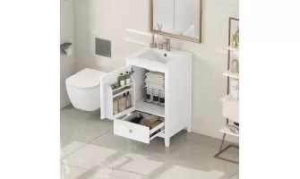 20 Inch White Bathroom Vanity with Sink and Soft Closing Doors: Stylish Storage Solution for $234.25
