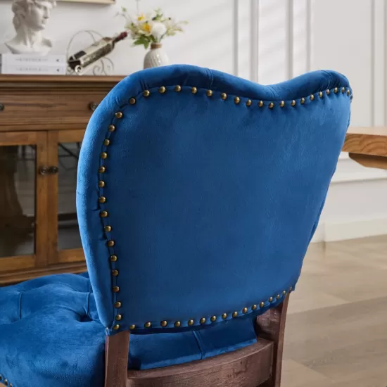 French Vintage Tufted Upholstered Fabric Dining Chair,Set of 2,Blue,SW1869BL French Vintage Tufted Upholstered Fabric Dining Chair,Set of 2,Blue,SW1869BL