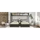 FULL XL Over Twin & Twin Triple Bunk Bed with Drawers, Multi-functional Metal Frame Bed with desks and shelves in the middle, Black FULL XL Over Twin & Twin Triple Bunk Bed with Drawers, Multi-functional Metal Frame Bed with desks and shelves in the middle, Black