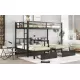 FULL XL Over Twin & Twin Triple Bunk Bed with Drawers, Multi-functional Metal Frame Bed with desks and shelves in the middle, Black FULL XL Over Twin & Twin Triple Bunk Bed with Drawers, Multi-functional Metal Frame Bed with desks and shelves in the middle, Black