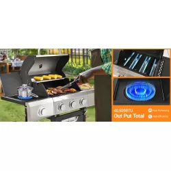 Propane Grill 3 Burner Barbecue Grill Stainless Steel Gas Grill with Side Burner and Cover for Outdoor BBQ, Camping Propane Grill 3 Burner Barbecue Grill Stainless Steel Gas Grill with Side Burner and Cover for Outdoor BBQ, Camping