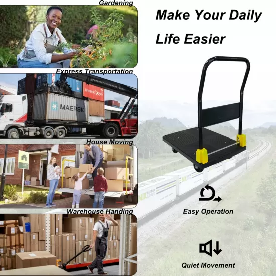 Foldable Platform Push Hand Truck Cart, 880 lbs. Weight Capacity, 2 Swivel Brake Wheels Foldable Platform Push Hand Truck Cart, 880 lbs. Weight Capacity, 2 Swivel Brake Wheels
