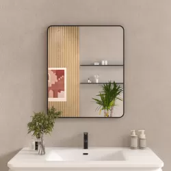 30x36 In. Aluminum Framed Rounded Rectangle Bathroom Wall Mirror, Matte Black Bathroom Vanity Mirror Farmhouse, Anti-Rust, Tempered Glass mirrors, Hangs Horizontally or Vertically 30x36 In. Aluminum Framed Rounded Rectangle Bathroom Wall Mirror, Matte Black Bathroom Vanity Mirror Farmhouse, Anti-Rust, Tempered Glass mirrors, Hangs Horizontally or Vertically