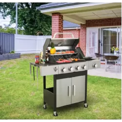 4-Burner Propane Gas BBQ Grill with Side Burner, 46790BTU Output With Enameled Cast Iron Cooking Grids For Outdoor Barbecue, Stainless Steel