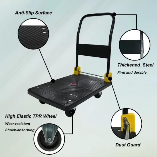 Foldable Platform Push Hand Truck Cart, 880 lbs. Weight Capacity, 2 Swivel Brake Wheels Foldable Platform Push Hand Truck Cart, 880 lbs. Weight Capacity, 2 Swivel Brake Wheels