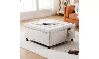 ``` Stylish Ivory Storage Ottoman Bench for Your Home Decor ```
