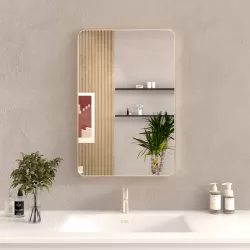 24x36 In. Aluminum Framed Rounded Rectangle Bathroom Wall Mirror, Brushed Nickel Bathroom Vanity Mirror Farmhouse, Anti-Rust, Tempered Glass mirrors, Hangs Horizontally or Vertically 24x36 In. Aluminum Framed Rounded Rectangle Bathroom Wall Mirror, Brushed Nickel Bathroom Vanity Mirror Farmhouse, Anti-Rust, Tempered Glass mirrors, Hangs Horizontally or Vertically