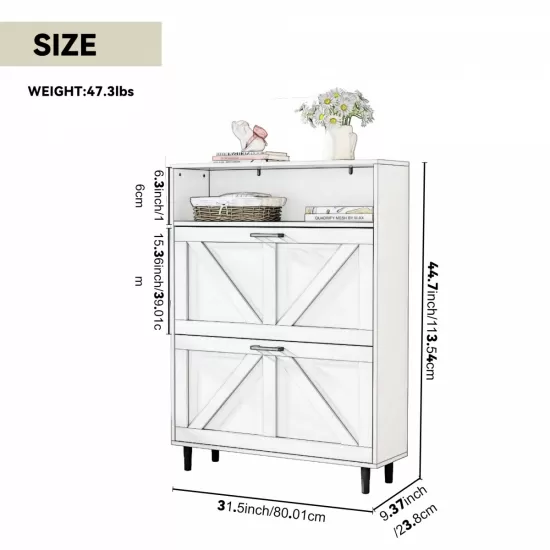 Farmhouse Shoe Storage Cabinet with Barn Door Design, Shoe Organizer with 2 Flip Drawers, Freestanding Narrow Shoe Rack Cabinet with Open Storage for Entryway,Foyer,Hallway,(Natural) Farmhouse Shoe Storage Cabinet with Barn Door Design, Shoe Organizer with 2 Flip Drawers, Freestanding Narrow Shoe Rack Cabinet with Open Storage for Entryway,Foyer,Hallway,(Natural)