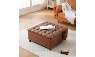 ``` Stylish and Functional: Brown Storage Ottoman Bench for Your Home ```