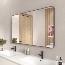 60x36 In. Aluminum Framed Rounded Rectangle Bathroom Wall Mirror, Oil Rubbed Bronze Bathroom Vanity Mirror Farmhouse, Anti-Rust, Tempered Glass mirrors, Hangs Horizontally or Vertically 60x36 In. Aluminum Framed Rounded Rectangle Bathroom Wall Mirror, Oil Rubbed Bronze Bathroom Vanity Mirror Farmhouse, Anti-Rust, Tempered Glass mirrors, Hangs Horizontally or Vertically