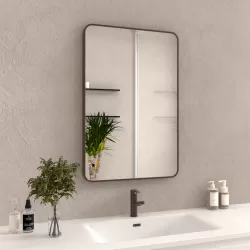 24x36 In. Aluminum Framed Rounded Rectangle Bathroom Wall Mirror, Oil Rubbed Bronze Bathroom Vanity Mirror Farmhouse, Anti-Rust, Tempered Glass mirrors, Hangs Horizontally or Vertically 24x36 In. Aluminum Framed Rounded Rectangle Bathroom Wall Mirror, Oil Rubbed Bronze Bathroom Vanity Mirror Farmhouse, Anti-Rust, Tempered Glass mirrors, Hangs Horizontally or Vertically