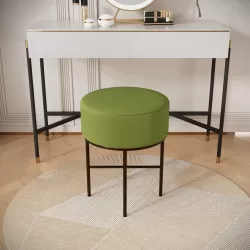 2 pcs Round Cushioned Vanity Stool, Linen Upholstered Vanity Stool for Makeup Room, Modern Soft Stool for Bar and Dining, Ottoman Footrest Stool with Metal Legs for Living Room, Bedroom(Matcha Green) 2 pcs Round Cushioned Vanity Stool, Linen Upholstered Vanity Stool for Makeup Room, Modern Soft Stool for Bar and Dining, Ottoman Footrest Stool with Metal Legs for Living Room, Bedroom(Matcha Green)