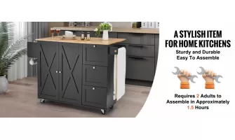 Farmhouse Black Rolling Kitchen Cart: Stylish and Functional Storage Solution