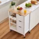 Rolling Portable Small Kitchen Island Cart on Wheels with Solid Wood Top, Dining Room Serving Utility Carts Mobile Movable with 3 Drawers and Storage Shelves Cabinet, White Rolling Portable Small Kitchen Island Cart on Wheels with Solid Wood Top, Dining Room Serving Utility Carts Mobile Movable with 3 Drawers and Storage Shelves Cabinet, White