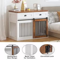 Heavy Duty Furniture style dog cage wooden dog cage double door dog cage side cabinet dog cage Dog crate (44 1/2 Inch W *26 Inch D *33 1/4 Inch H)