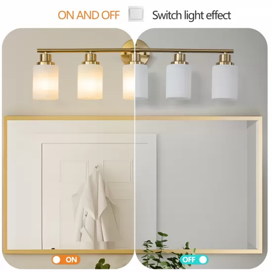 5-Light Golden Bathroom Vanity Light Fixture, Frosted Glass Shades, Modern Wall Mounted Lighting (No Bulbs) 5-Light Golden Bathroom Vanity Light Fixture, Frosted Glass Shades, Modern Wall Mounted Lighting (No Bulbs)