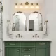 5-Light Golden Bathroom Vanity Light Fixture, Frosted Glass Shades, Modern Wall Mounted Lighting (No Bulbs) 5-Light Golden Bathroom Vanity Light Fixture, Frosted Glass Shades, Modern Wall Mounted Lighting (No Bulbs)