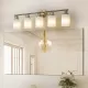 5-Light Golden Bathroom Vanity Light Fixture, Frosted Glass Shades, Modern Wall Mounted Lighting (No Bulbs) 5-Light Golden Bathroom Vanity Light Fixture, Frosted Glass Shades, Modern Wall Mounted Lighting (No Bulbs)