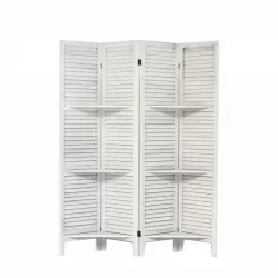 Room Divider 4 Panel, White Room Divider with Shelves, Wall Room Dividers and Folding Privacy Screens, Portable room partitions and dividers for Bedroom, Home Office, Studio (White)