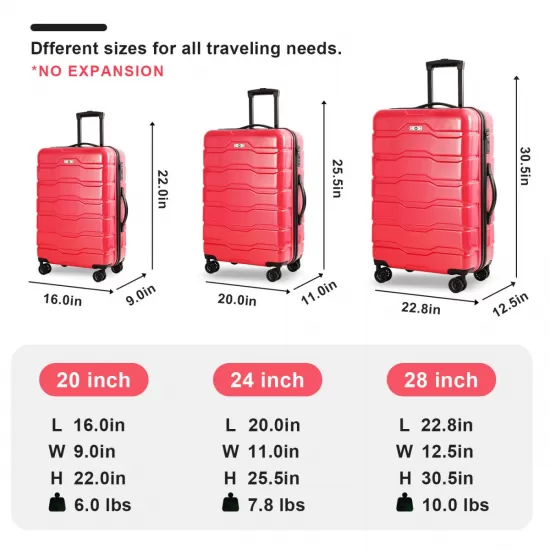 Luggage Sets ABS+PC Hardshell 3pcs Clearance Luggage Hardside Lightweight Durable Suitcase sets Spinner Wheels Suitcase with TSA Lock (20/24/28),Red Luggage Sets ABS+PC Hardshell 3pcs Clearance Luggage Hardside Lightweight Durable Suitcase sets Spinner Wheels Suitcase with TSA Lock (20/24/28),Red