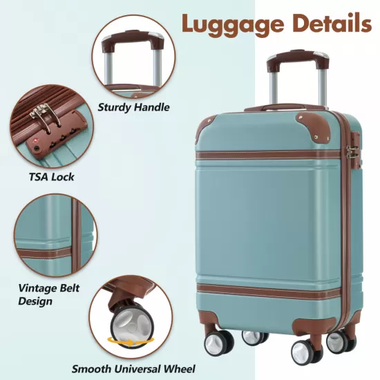 Hardshell Luggage Sets with Bags Carry-on Suitcase Double Spinner Wheels with TSA Lock ,Single Vintage Luggage 20 IN,Green Hardshell Luggage Sets with Bags Carry-on Suitcase Double Spinner Wheels with TSA Lock ,Single Vintage Luggage 20 IN,Green