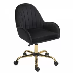 Velvet Home Office Chair with Wheels, Cute Chair with Side Arms and Gold Metal Base for Living Room, Bedroom,and Vanity Room,Bling Desk Nail Desk for Women,Adjustable Height,Black Velvet Home Office Chair with Wheels, Cute Chair with Side Arms and Gold Metal Base for Living Room, Bedroom,and Vanity Room,Bling Desk Nail Desk for Women,Adjustable Height,Black