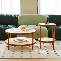 2-Piece Modern Farmhouse Living Room Coffee Table Set, Stylish and Elegant Nesting Round Wooden Table,Side End table set for Living Room,Bedroom 2-Piece Modern Farmhouse Living Room Coffee Table Set, Stylish and Elegant Nesting Round Wooden Table,Side End table set for Living Room,Bedroom