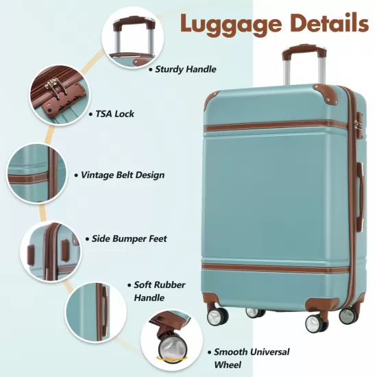 Hardshell Luggage Sets with Bags Lightweight Suitcase Double Spinner Wheels with TSA Lock ,Single Vintage Luggage 28 IN,Green Hardshell Luggage Sets with Bags Lightweight Suitcase Double Spinner Wheels with TSA Lock ,Single Vintage Luggage 28 IN,Green