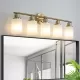 5-Light Golden Bathroom Vanity Light Fixture, Frosted Glass Shades, Modern Wall Mounted Lighting (No Bulbs) 5-Light Golden Bathroom Vanity Light Fixture, Frosted Glass Shades, Modern Wall Mounted Lighting (No Bulbs)