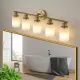 5-Light Golden Bathroom Vanity Light Fixture, Frosted Glass Shades, Modern Wall Mounted Lighting (No Bulbs) 5-Light Golden Bathroom Vanity Light Fixture, Frosted Glass Shades, Modern Wall Mounted Lighting (No Bulbs)