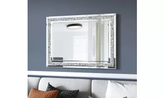Elegant Crystal Accent Rectangle Glass Wall Mirror with Diamond Inlay