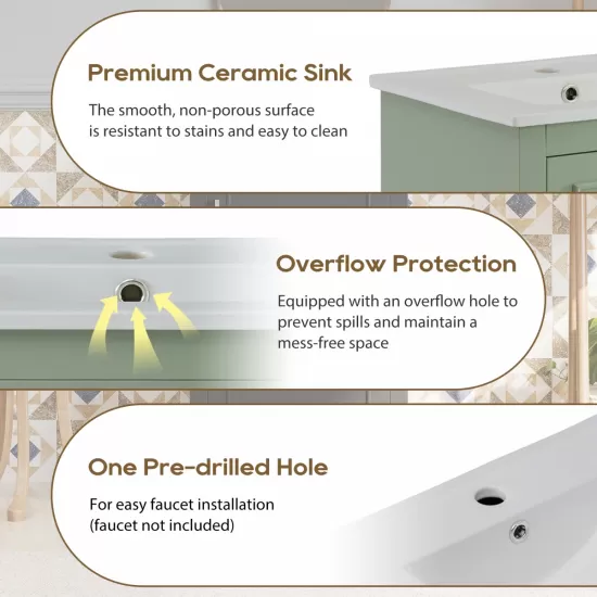 [Viedo] 20 Inch Modern Small Bathroom Vanity Cabinet With Ceramic Basin- 20*15.5*33.3 Inches,Ample Storage,1 Soft Close Door