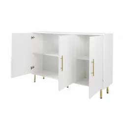 3-Door Large Storage Sideboard with Gold Handles for Kitchen, Dining Room and Living Room.55.12 Inch  W Accent White Buffet Cabinet, Coffee Bar Sideboard Cabinet with 3 doors (White)