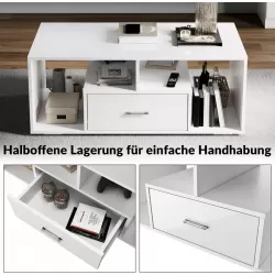 DFW Coffee Table with Storage Compartment Drawers and LED Adjustable Lights Available in 16 Colours Sofa Table Side Table White