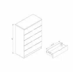 Five drawer chest Metal handles Locking Top drawer Metal Glide rails White Melamine Laminate