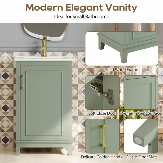 [Viedo] 20 Inch Modern Small Bathroom Vanity Cabinet With Ceramic Basin- 20*15.5*33.3 Inches,Ample Storage,1 Soft Close Door