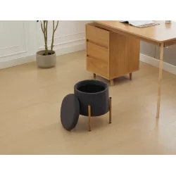 Modern Round Storage Ottoman, Ottoman Foot Stools With Metal Base, Ottoman Footstool with Removable Lid Storage Ottoman for Living Room, Bedroom, Makeup Room (Gray)