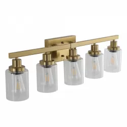 Golden 5-Light Vanity Light with Clear Glass Shades, Modern Iron Metal Bathroom Wall Fixture for Mirror, Ideal for Bathroom and Dressing Table (No Bulbs) Golden 5-Light Vanity Light with Clear Glass Shades, Modern Iron Metal Bathroom Wall Fixture for Mirror, Ideal for Bathroom and Dressing Table (No Bulbs)