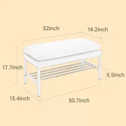 End of Bed Bench with Shelf, Linen Upholstered Storage Shoe Bench, Modern Bedroom Bench with Metal Legs for Living Room, Entryway, Dining Room, 300 LB, Linen Color(Black)