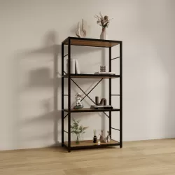 DFW Bookshelves and Bookcases,29.52INCH Wide Shelf 4-Tier Ladder Shelf 110lbs/shelf Vintage Industrial Style Bookcase for Bedroom Living Room Home, Vintage Brown