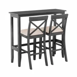 TOPMAX Farmhouse 48 Inch Rectangular Wood Bar Height Dining Set Kitchen Breakfast Nook with 2 Chairs for Small Places,Gray
