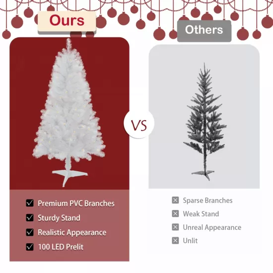 4ft White Artificial Christmas Tree Prelit With Stand ,100 Warm White Led Lights, Realistic 241 Branch Tips PVC White Norwood Spruce Tree Easy Assembly For Indoor, Home 4ft White Artificial Christmas Tree Prelit With Stand ,100 Warm White Led Lights, Realistic 241 Branch Tips PVC White Norwood Spruce Tree Easy Assembly For Indoor, Home