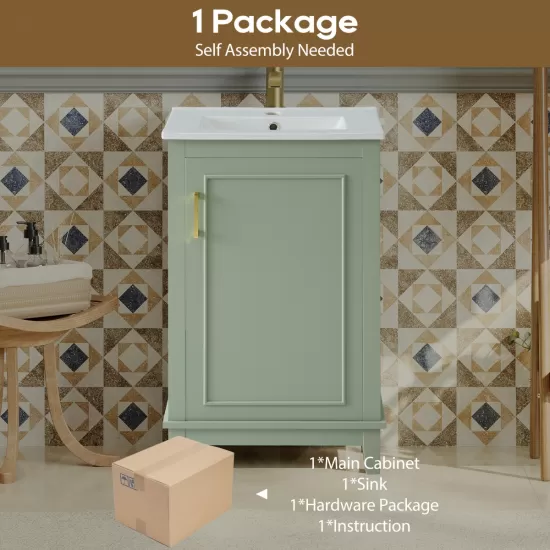 [Viedo] 20 Inch Modern Small Bathroom Vanity Cabinet With Ceramic Basin- 20*15.5*33.3 Inches,Ample Storage,1 Soft Close Door
