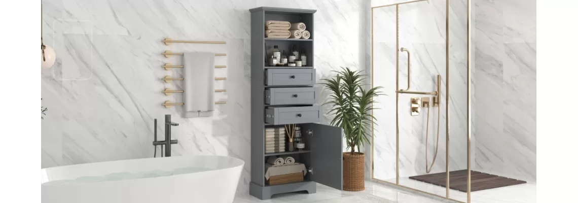 Gray Tall Storage Cabinet with 3 Drawers and Adjustable Shelves – Perfect for Bathroom, Study, and Office
Gray Tall Storage Cabinet with 3 Drawers and Adjustable Shelves – Perfect for Bathroom, Study, and Office