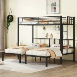 Twin over Twin & Twin Bunk Beds for 3, Twin XL over Twin & Twin Bunk Bed Metal Triple Bunk Bed, Black