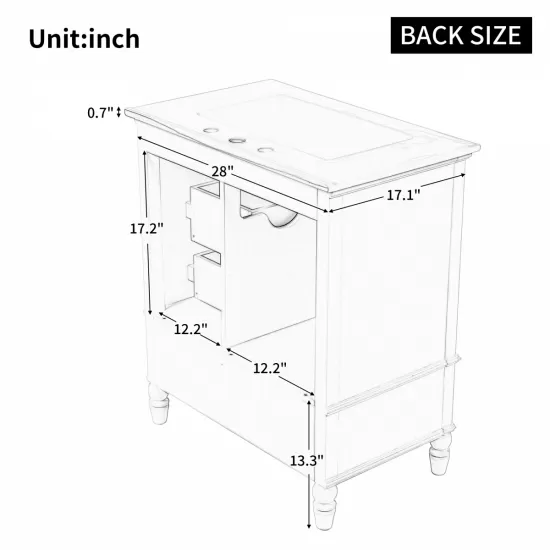 30 Inch Bathroom Vanity with Sink, Bathroom Cabinet with A Door, Three Drawers, Solid Wood Legs & MDF Board, Adiustable Foot Pads, White 30 Inch Bathroom Vanity with Sink, Bathroom Cabinet with A Door, Three Drawers, Solid Wood Legs & MDF Board, Adiustable Foot Pads, White