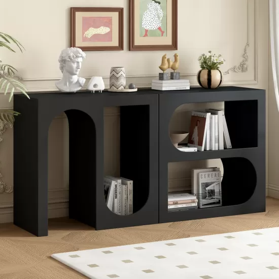 U_STYLE Modular Entryway Console Table with Rectangular Exterior and Curved Interior Design for Customizable Arrangements,Suitable for Study,Entrance and Living Room U_STYLE Modular Entryway Console Table with Rectangular Exterior and Curved Interior Design for Customizable Arrangements,Suitable for Study,Entrance and Living Room