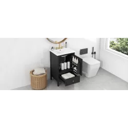 20 Inch  Bathroom Vanity with Sink, Bathroom Cabinet with Two Doors, Door Shelf Storage and Adiustable Foot Pads, A Drawer, Black 20 Inch  Bathroom Vanity with Sink, Bathroom Cabinet with Two Doors, Door Shelf Storage and Adiustable Foot Pads, A Drawer, Black