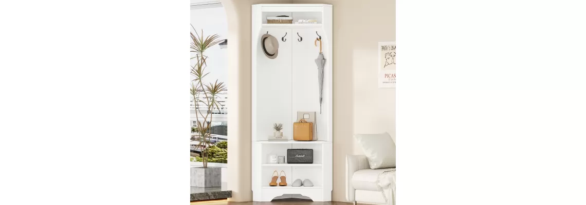   

Stylish and Functional: The Minimalist Corner Hall Tree with Shoe Bench for Your Entryway