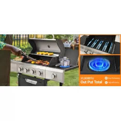 Propane Grill 4 Burner Barbecue Grill Stainless Steel Gas Grill with Side Burner and Cover for Outdoor BBQ, Camping Propane Grill 4 Burner Barbecue Grill Stainless Steel Gas Grill with Side Burner and Cover for Outdoor BBQ, Camping